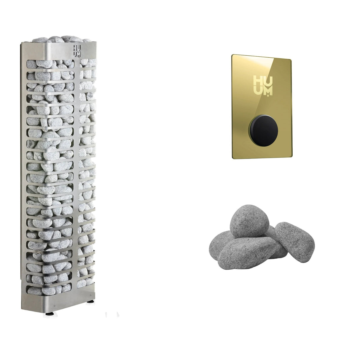 HUUM STEEL Mini 4 Sauna Heater Package | UKU Control and Stones sauna heater package with the gold UKU control panel and sauna stones