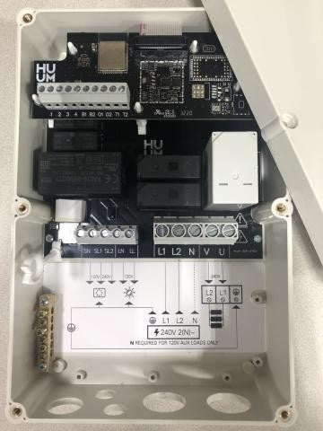 Inside the HUUM UKU Wi-Fi main module, showing the terminals and the board