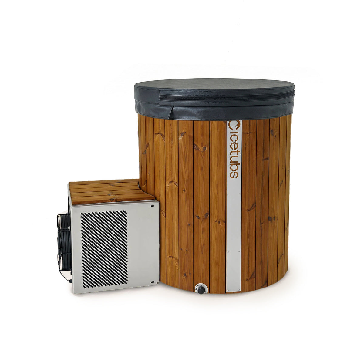 Icetubs IceBarrel XL Thermowood & Fiberglass Cold Plunge Tub, insulated Thermo cover XL fitted to the rim