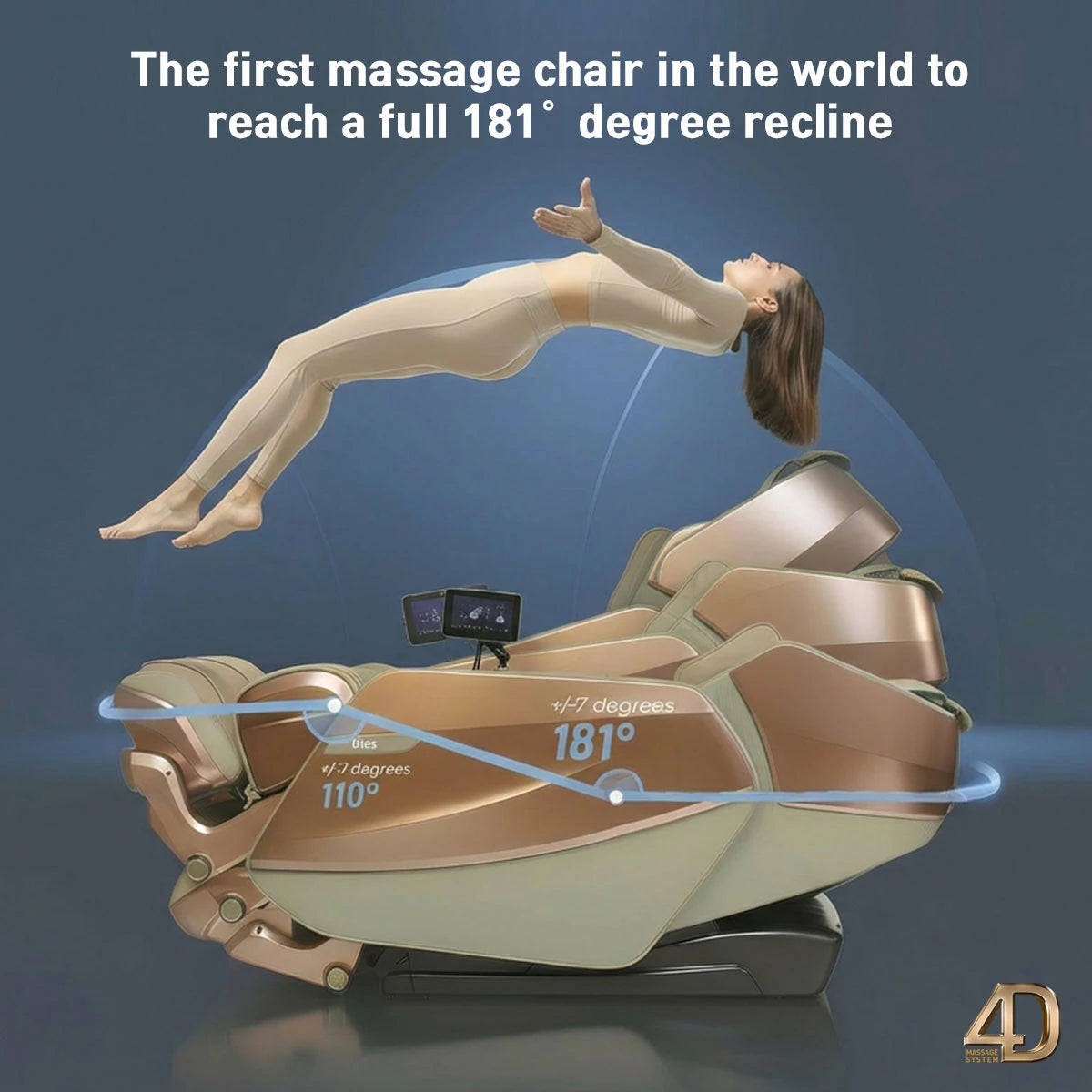 Product dimensions diagram of the Kahuna Dios Flexa Massage Chair (DIOSFlexa) – full body massage chair