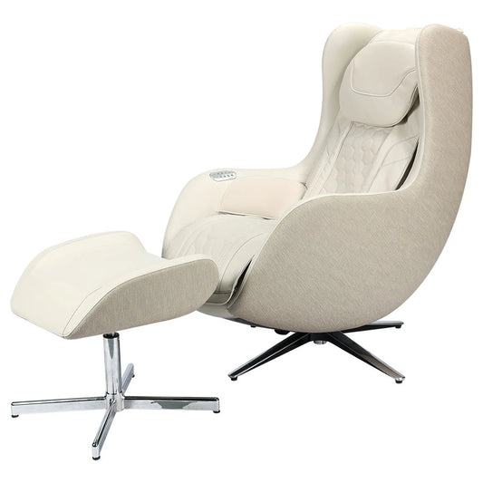 Beige angle view with ottoman of the Kahuna Dios Hani Compact Massage Chair (DHani) – compact massage chair