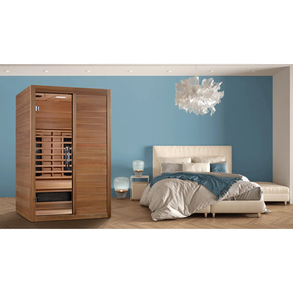 Front view on white background 2 of the Maxxus S-Line Yoga 2-Person Full Spectrum Near Zero EMF FAR Infrared Sauna (MX-S206-01-FS-PC) – full spectrum infrared sauna