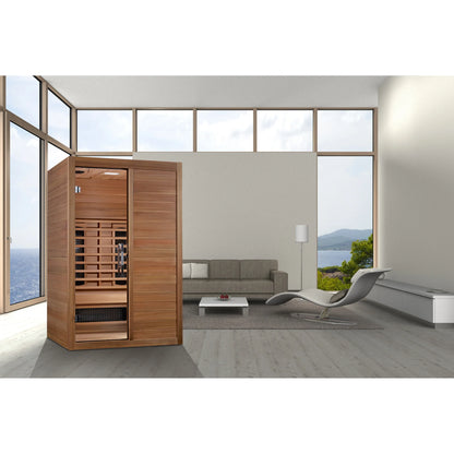 Front view on white background of the Maxxus S-Line Yoga 2-Person Full Spectrum Near Zero EMF FAR Infrared Sauna (MX-S206-01-FS-PC) – full spectrum infrared sauna