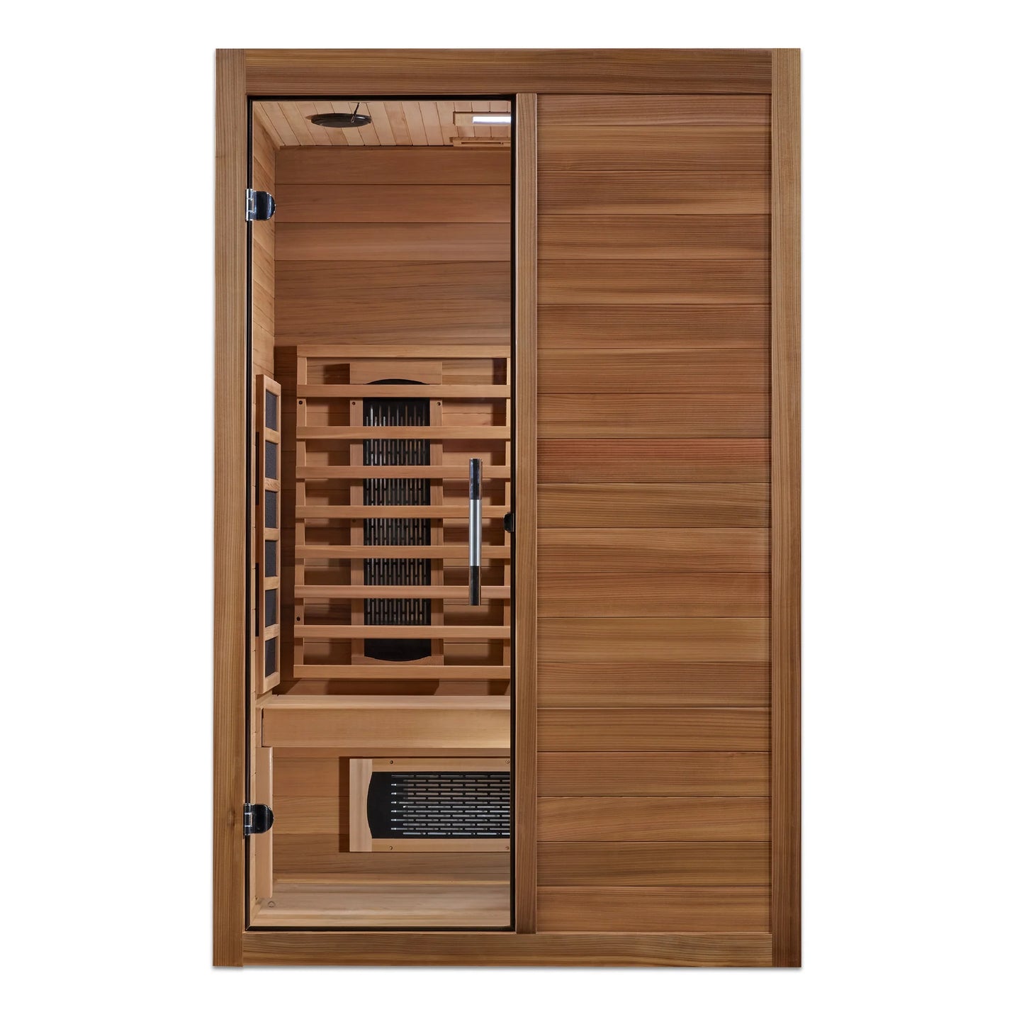 Front view of the Maxxus S-Line Yoga 2-Person Full Spectrum Near Zero EMF FAR Infrared Sauna (MX-S206-01-FS-PC) – full spectrum infrared sauna