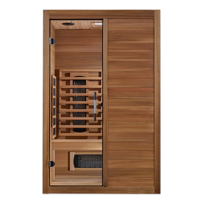 Front view of the Maxxus S-Line Yoga 2-Person Full Spectrum Near Zero EMF FAR Infrared Sauna (MX-S206-01-FS-PC) – full spectrum infrared sauna