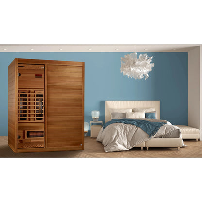 Front view of the Maxxus S-Line Yoga 3-Person Full Spectrum Near Zero EMF FAR Infrared Sauna (MX-S306-01-FS-PC) – full spectrum infrared sauna