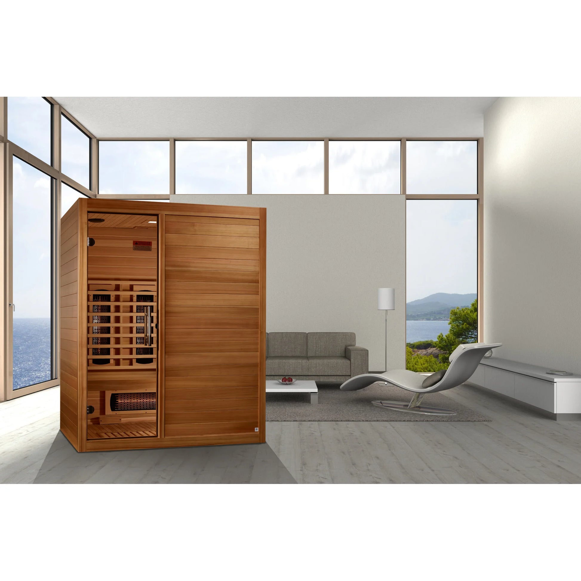 Front view of the Maxxus S-Line Yoga 3-Person Full Spectrum Near Zero EMF FAR Infrared Sauna (MX-S306-01-FS-PC) – full spectrum infrared sauna