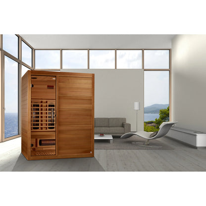 Front view of the Maxxus S-Line Yoga 3-Person Full Spectrum Near Zero EMF FAR Infrared Sauna (MX-S306-01-FS-PC) – full spectrum infrared sauna