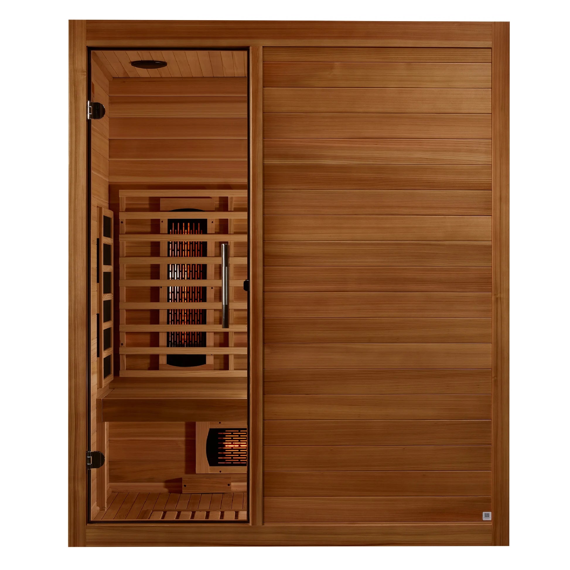 Front view of the Maxxus S-Line Yoga 3-Person Full Spectrum Near Zero EMF FAR Infrared Sauna (MX-S306-01-FS-PC) – full spectrum infrared sauna