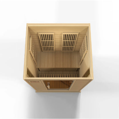 Angle view of the Maxxus 2-Person Low EMF FAR Infrared Sauna (MX-K206-01) | Canadian Hemlock — infrared sauna