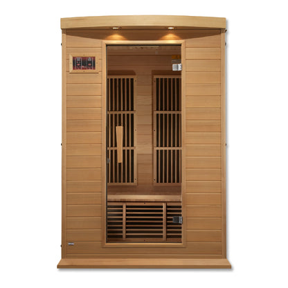 Interior view of the Maxxus 2-Person Low EMF FAR Infrared Sauna (MX-K206-01) | Canadian Hemlock — infrared sauna