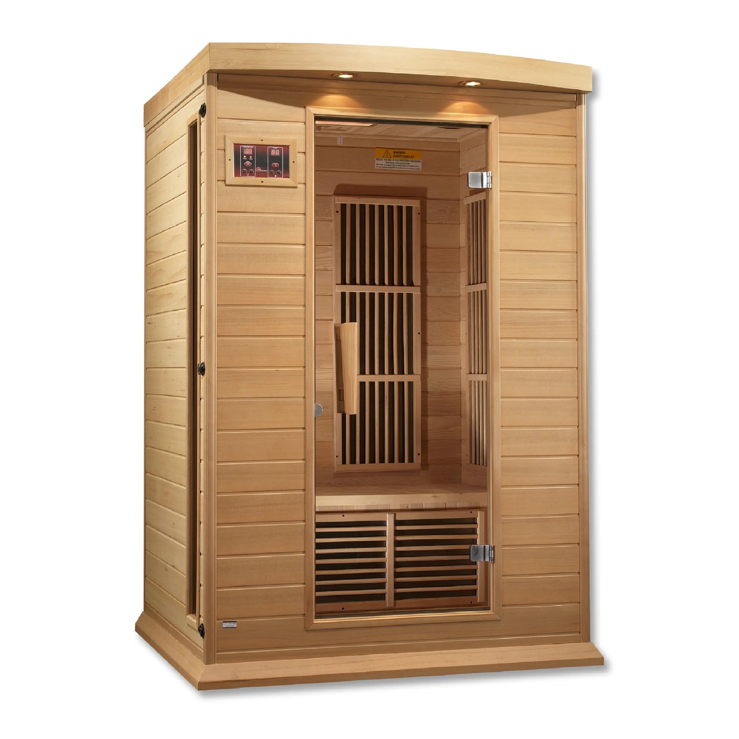 Close-up detail of the Maxxus 2-Person Low EMF FAR Infrared Sauna (MX-K206-01) | Canadian Hemlock — infrared sauna