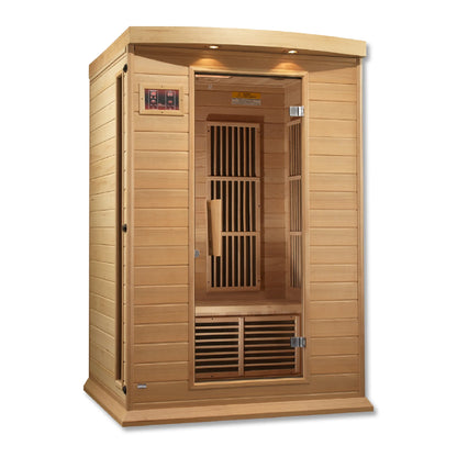 Close-up detail of the Maxxus 2-Person Low EMF FAR Infrared Sauna (MX-K206-01) | Canadian Hemlock — infrared sauna