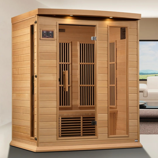 Maxxus 3-Person Wide Cabin Low EMF FAR Infrared Sauna | Canadian Hemlock