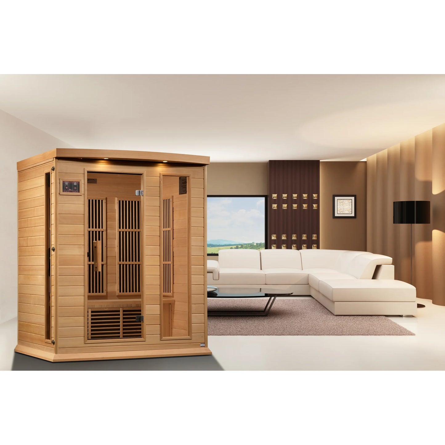 Front view of the Maxxus 3-Person Low EMF FAR Infrared Sauna (MX-K306-01) | Canadian Hemlock — infrared sauna