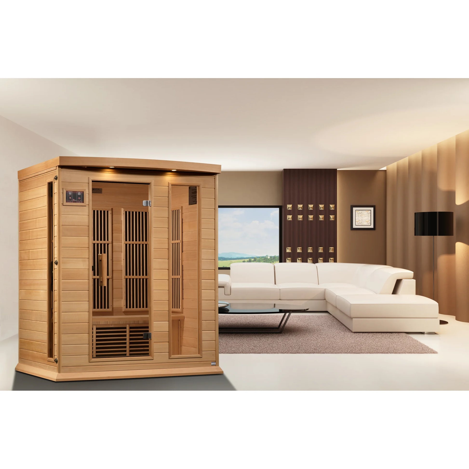 Front view of the Maxxus 3-Person Low EMF FAR Infrared Sauna (MX-K306-01) | Canadian Hemlock — infrared sauna