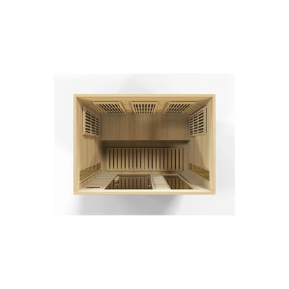 Angle view of the Maxxus 3-Person Low EMF FAR Infrared Sauna (MX-K306-01) | Canadian Hemlock — infrared sauna