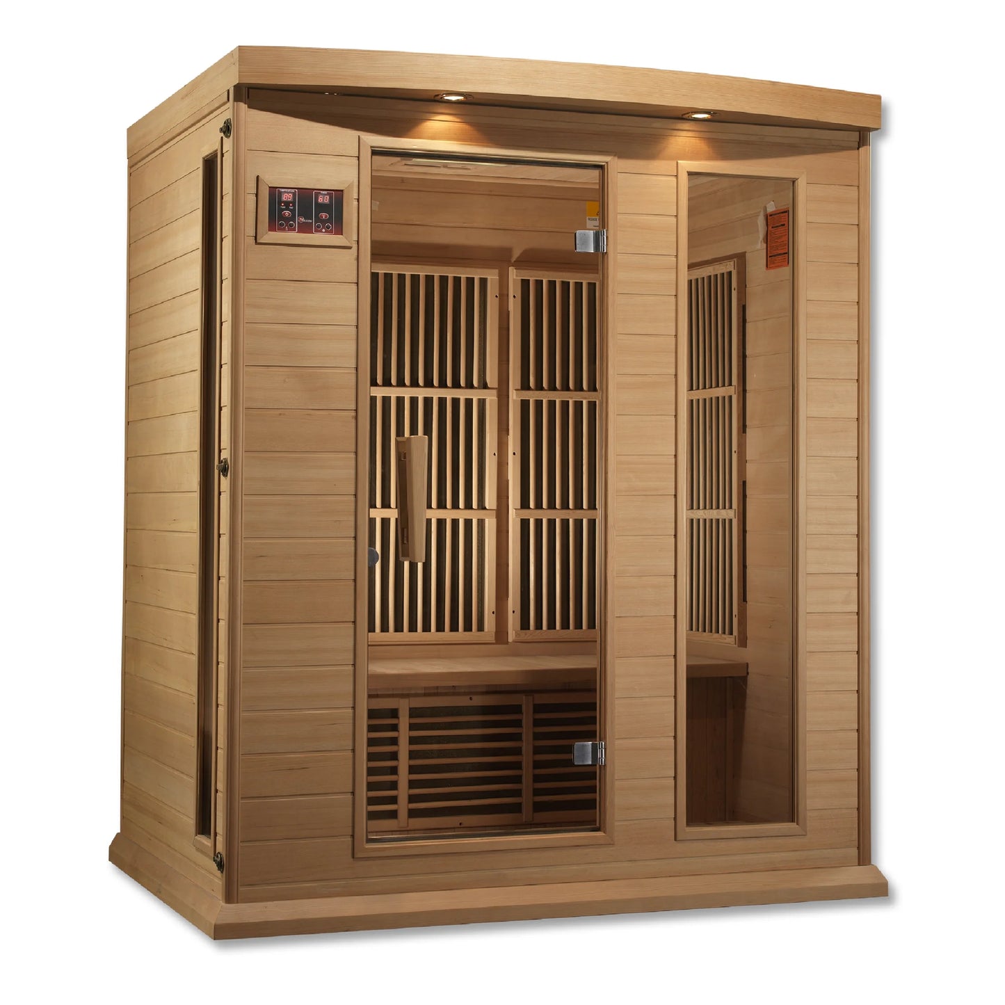 Close-up detail of the Maxxus 3-Person Low EMF FAR Infrared Sauna (MX-K306-01) | Canadian Hemlock — infrared sauna
