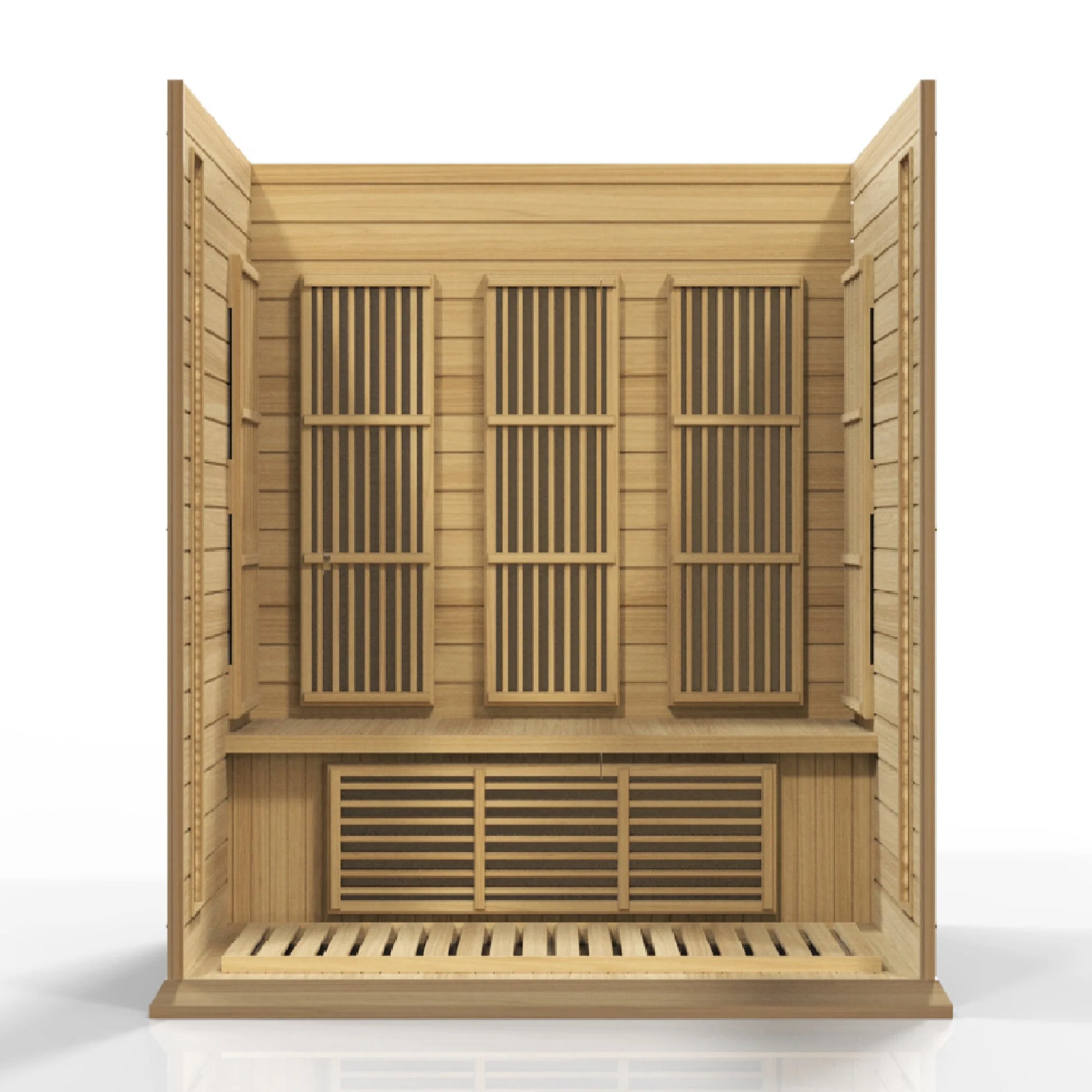 View of the Maxxus 3-Person Low EMF FAR Infrared Sauna (MX-K306-01) | Canadian Hemlock — infrared sauna