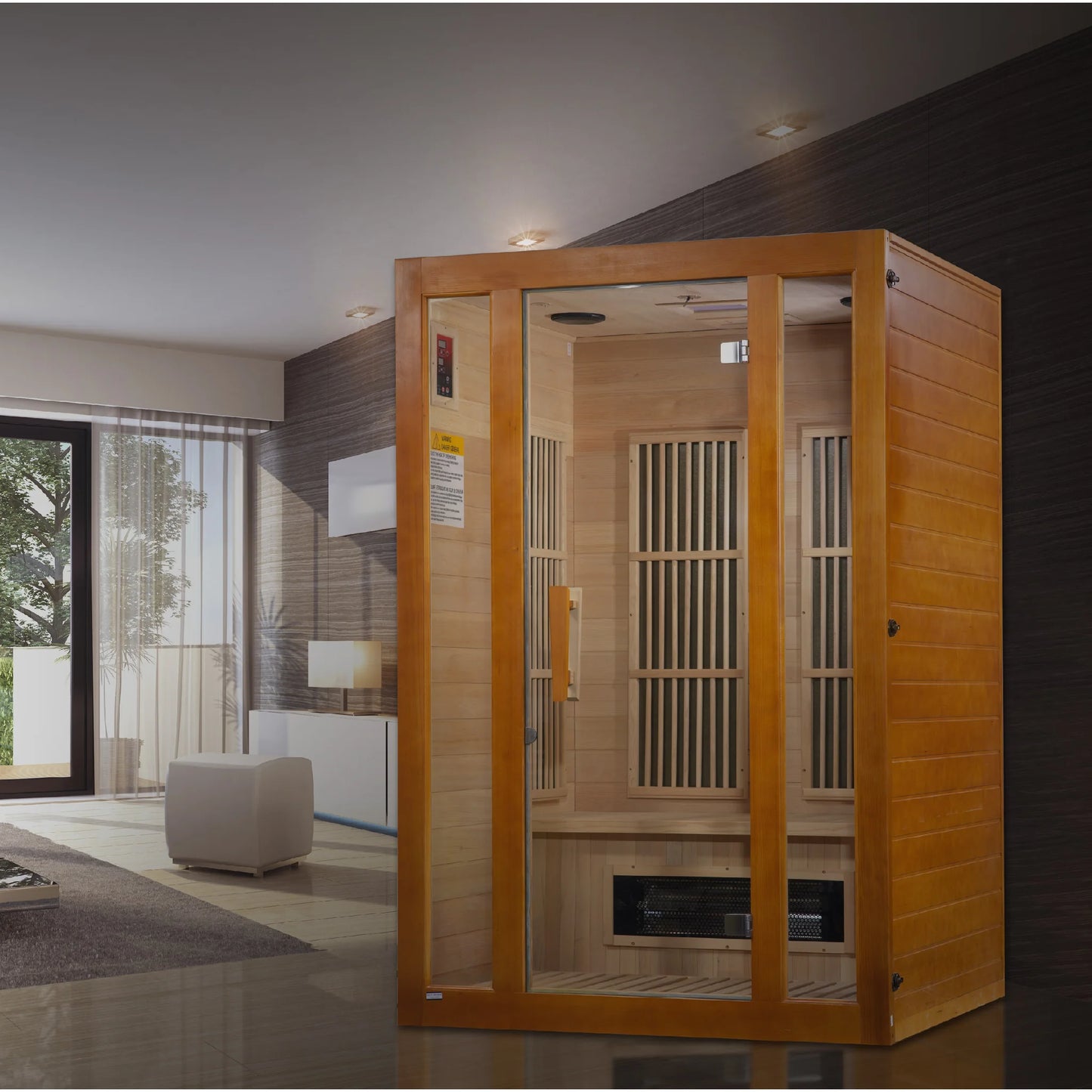 Detail view of the Maxxus Aspen 2-Person Low EMF FAR Infrared Sauna (MX-J206-02S) | Canadian Hemlock — infrared sauna