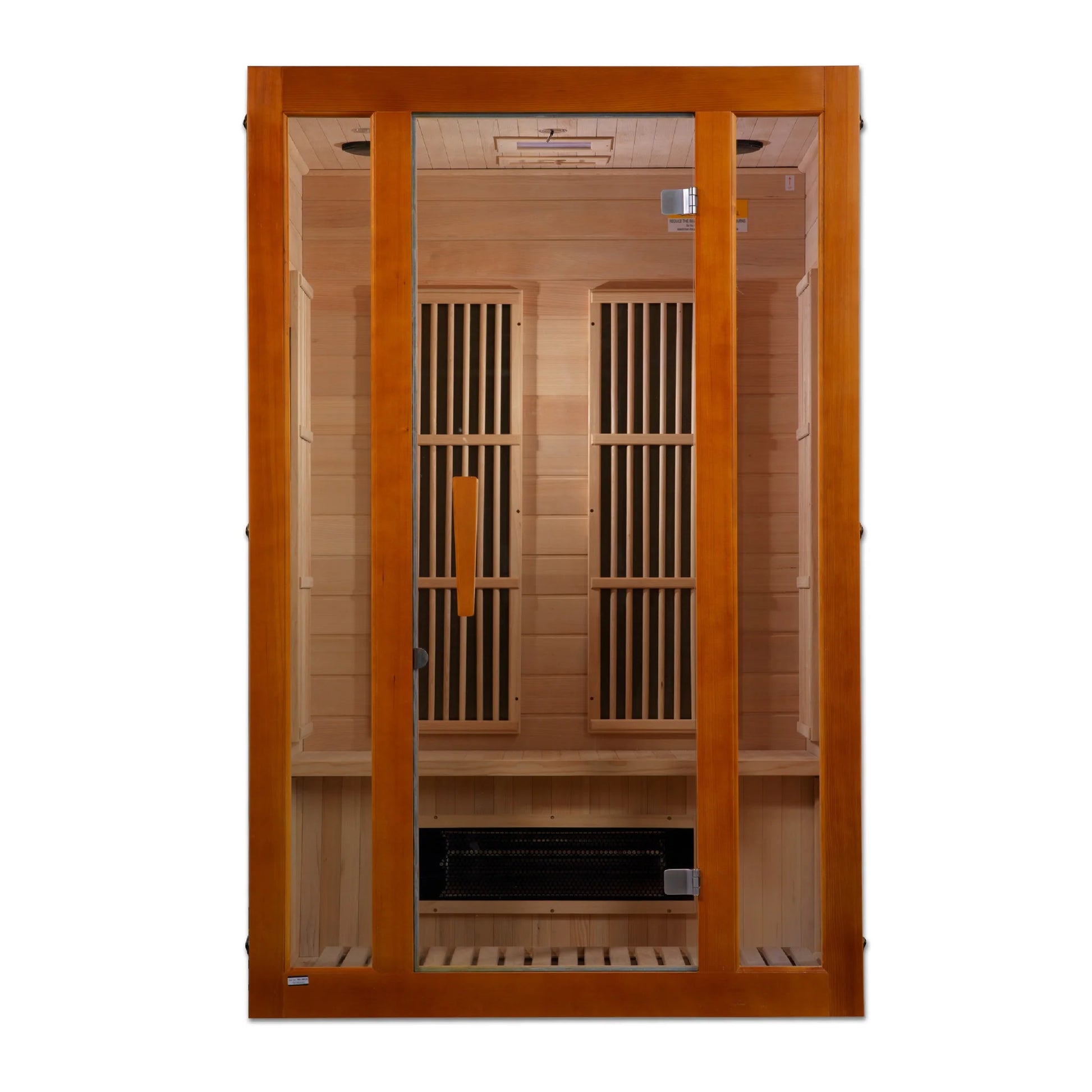 Front view of the Maxxus Aspen 2-Person Low EMF FAR Infrared Sauna (MX-J206-02S) | Canadian Hemlock — infrared sauna