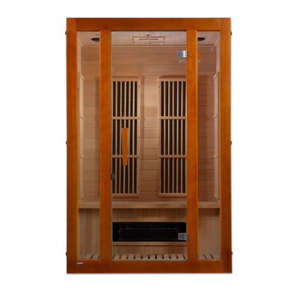 Front view of the Maxxus Aspen 2-Person Low EMF FAR Infrared Sauna (MX-J206-02S) | Canadian Hemlock — infrared sauna