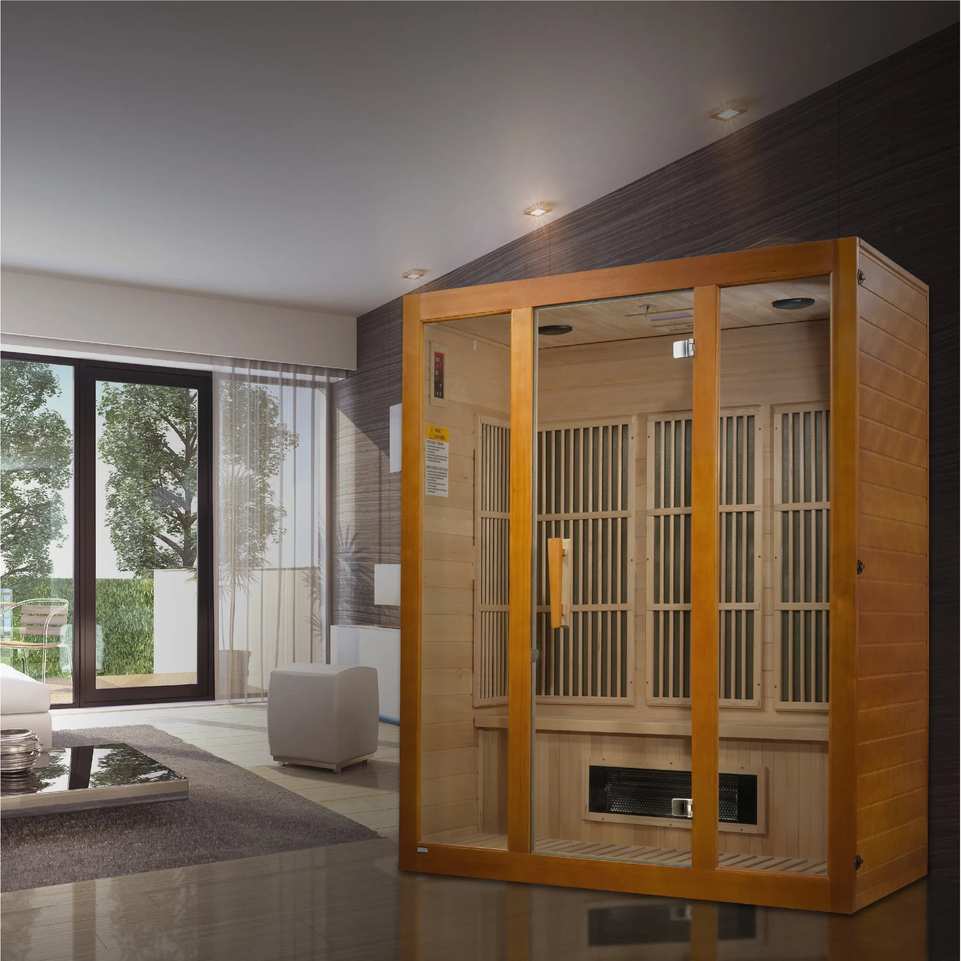 Detail view of the Maxxus Alpine 3-Person Low EMF FAR Infrared Sauna (MX-J306-02S) | Canadian Hemlock — infrared sauna