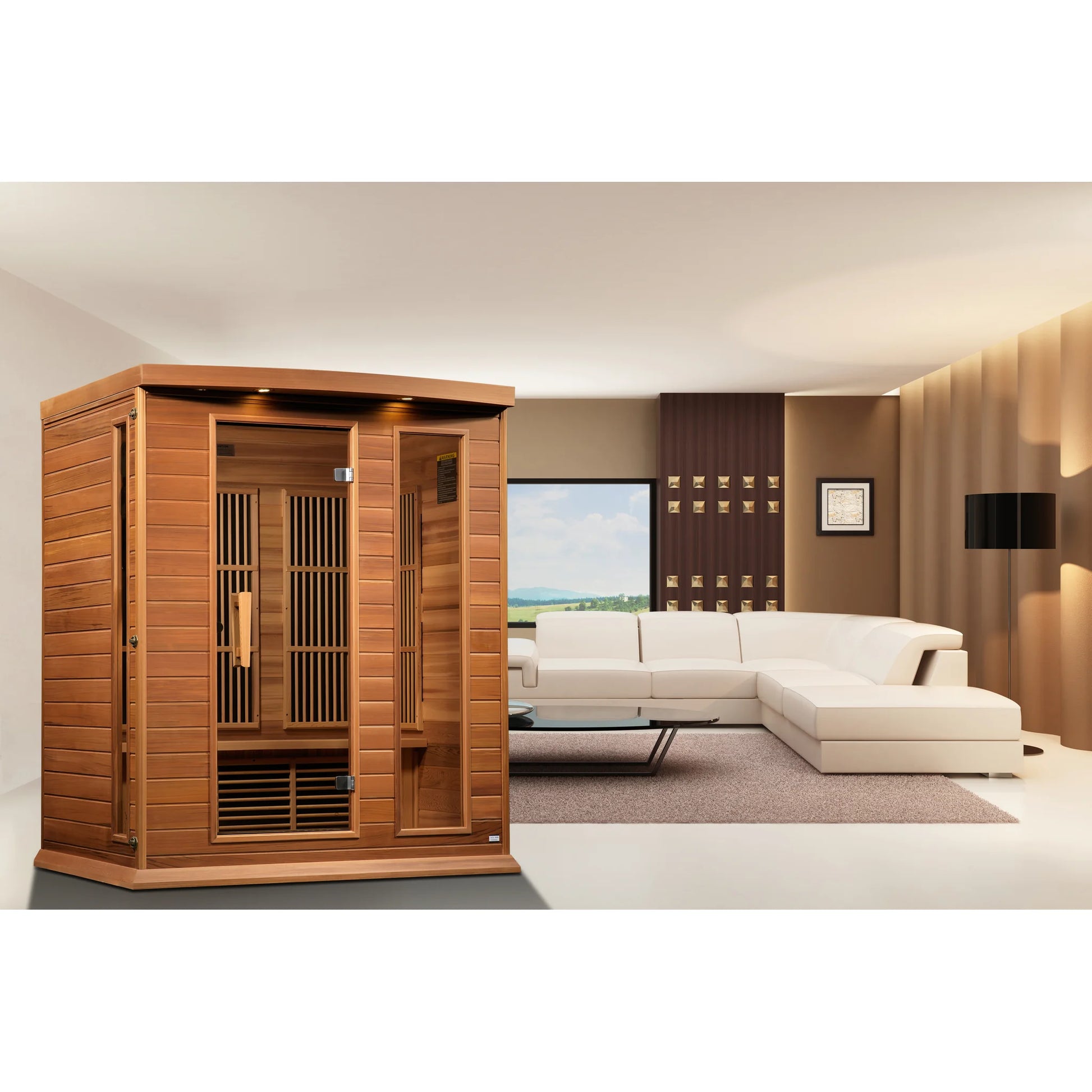 Front view on white background of the Maxxus 3-Person Low EMF FAR Infrared Sauna (MX-K306-01 CED) – low EMF infrared sauna