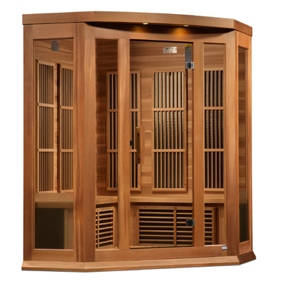 Maxxus 3-Person Corner Low EMF FAR Infrared Sauna | Canadian Red Cedar