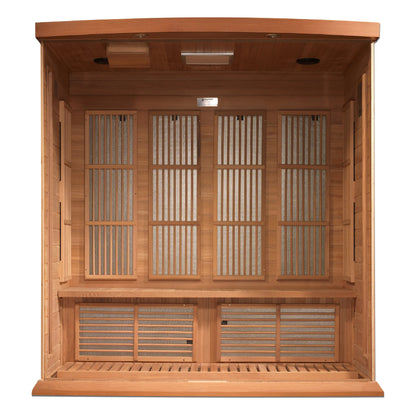 Front view of the Maxxus 4-Person Low EMF FAR Infrared Sauna (MX-K406-01 CED) – low EMF infrared sauna