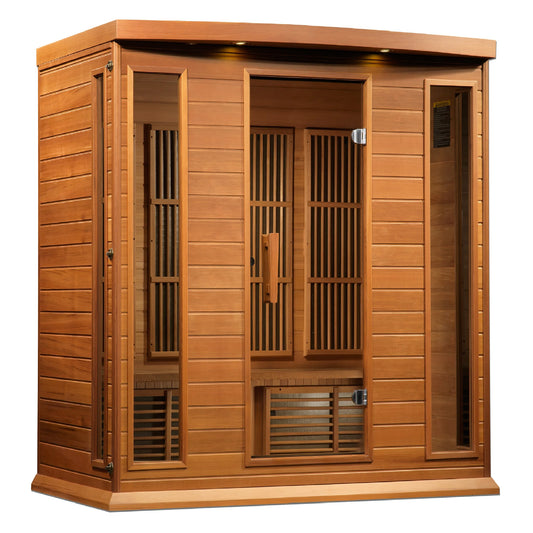 Front view of the Maxxus 4-Person Low EMF FAR Infrared Sauna (MX-K406-01 CED) – low EMF infrared sauna