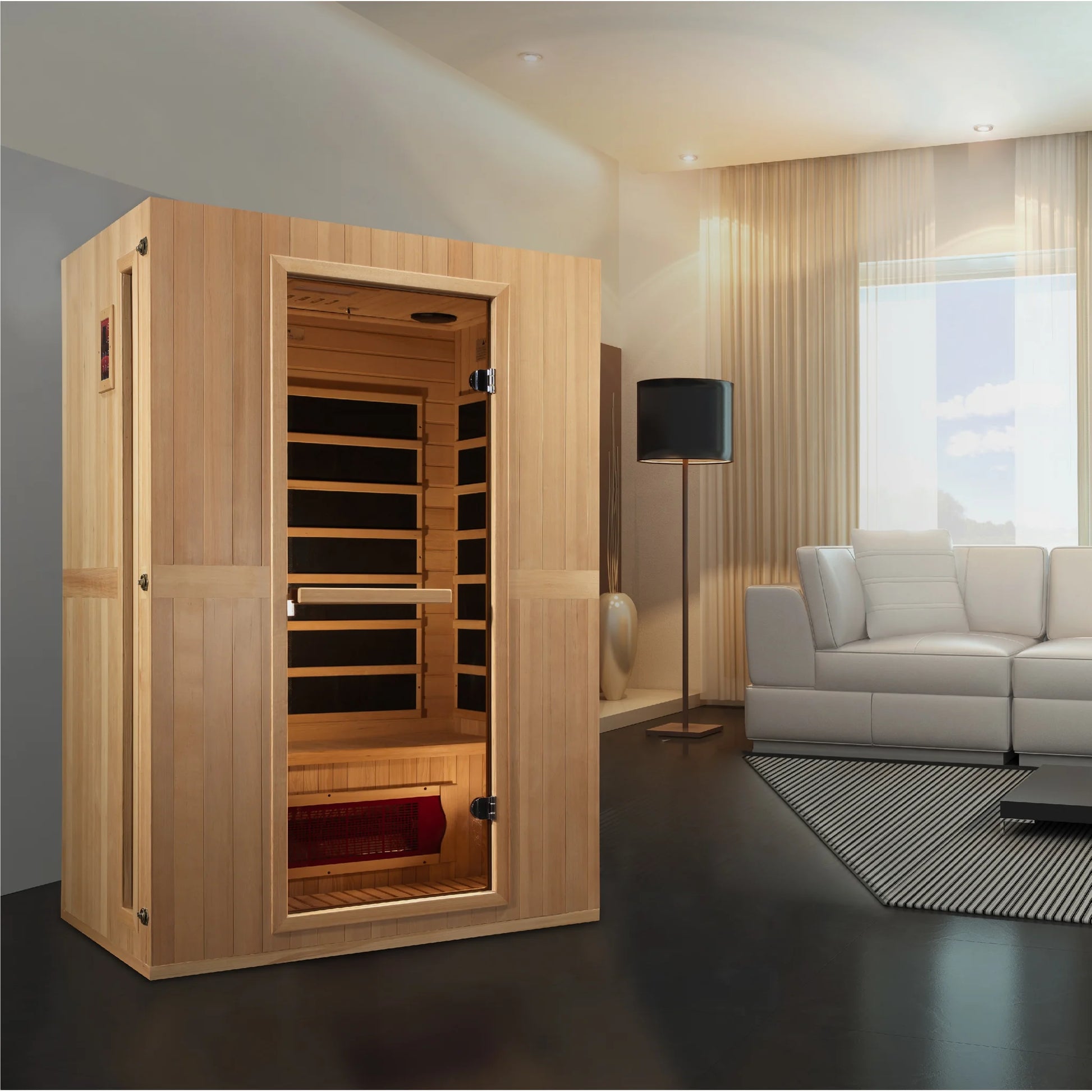 Front view 4 of the Maxxus 2-Person Low EMF FAR Infrared Sauna (MX-LS2-01) – low EMF infrared sauna