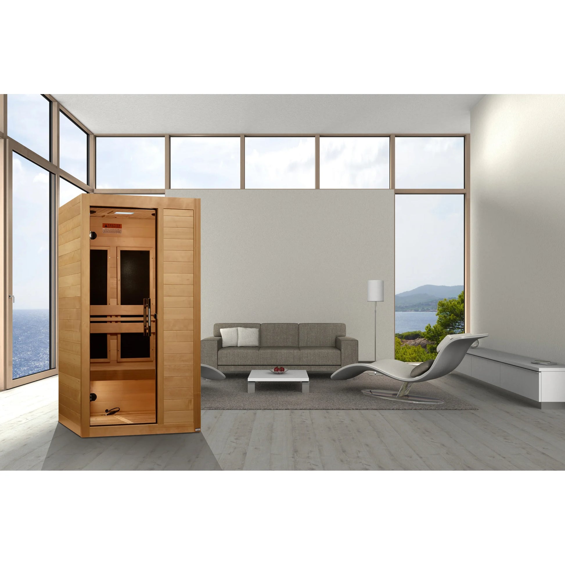 Front view on white background of the Maxxus S-Line Yoga 1-Person Ultra Low EMF FAR Infrared Sauna (MX-S106-01) – ultra low EMF infrared sauna