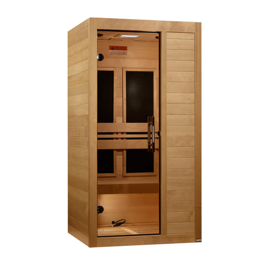 Front view of the Maxxus S-Line Yoga 1-Person Low EMF FAR Infrared Sauna (MX-S106-01) – low EMF infrared sauna
