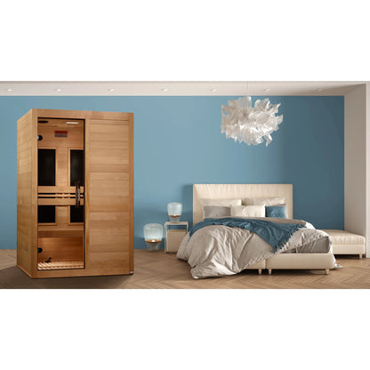 Front view on white background 2 of the Maxxus S-Line Yoga 2-Person Low EMF FAR Infrared Sauna (MX-S206-01) – low EMF infrared sauna