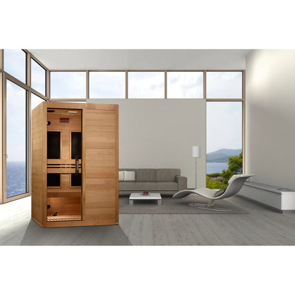 Front view on white background of the Maxxus S-Line Yoga 2-Person Low EMF FAR Infrared Sauna (MX-S206-01) – low EMF infrared sauna