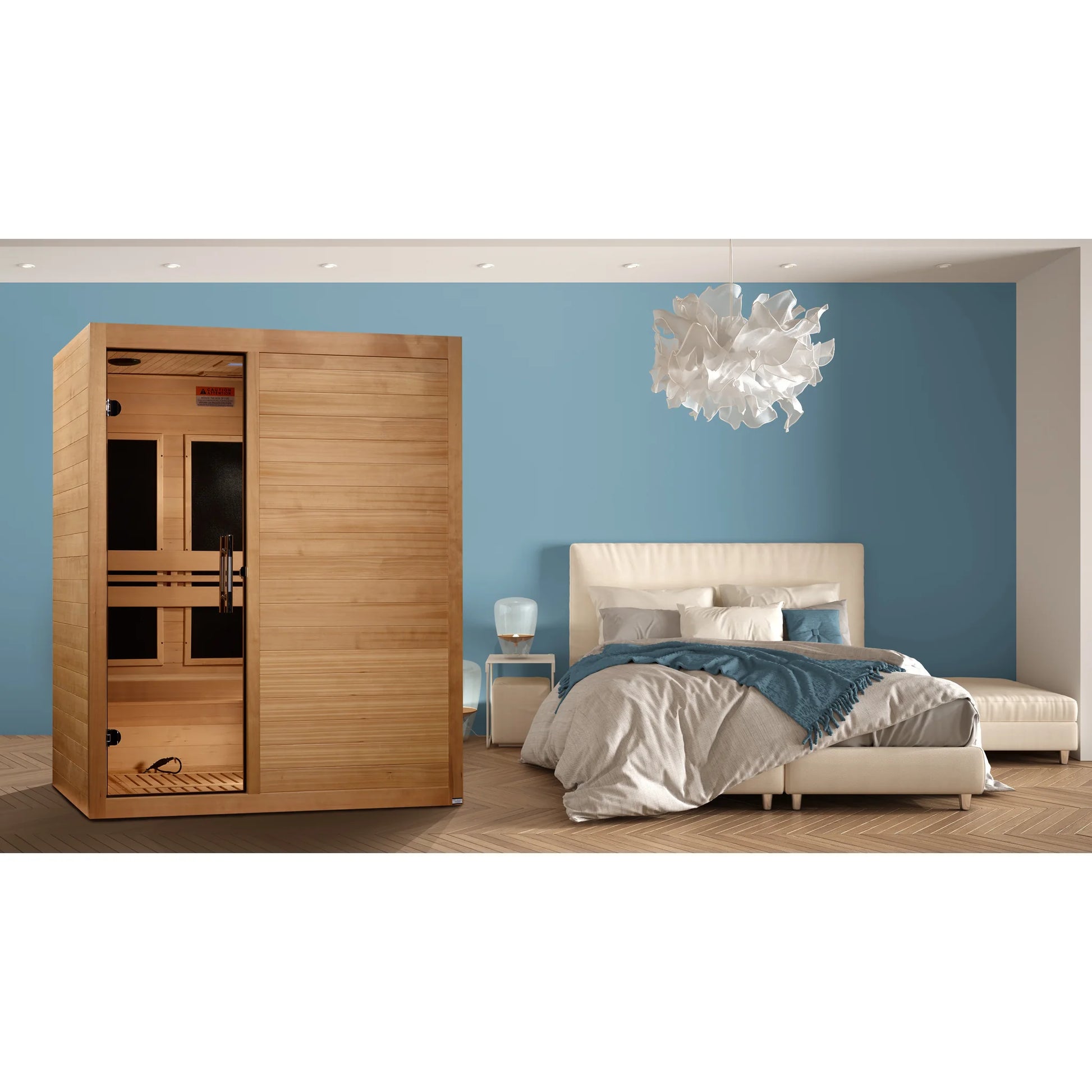 Front view on white background 2 of the Maxxus S-Line Yoga 3-Person Low EMF FAR Infrared Sauna (MX-S306-01) – low EMF infrared sauna