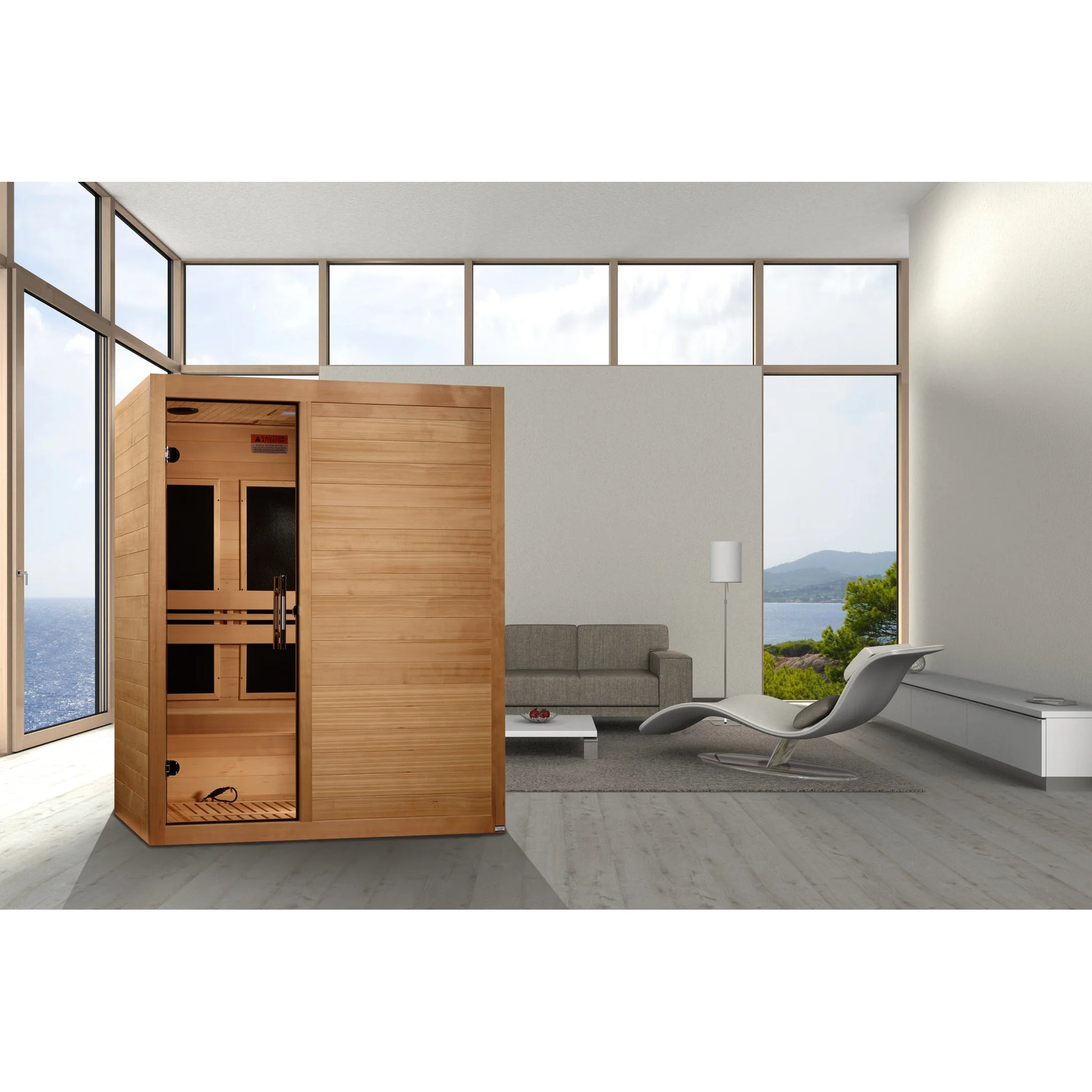 Front view on white background of the Maxxus S-Line Yoga 3-Person Low EMF FAR Infrared Sauna (MX-S306-01) – low EMF infrared sauna