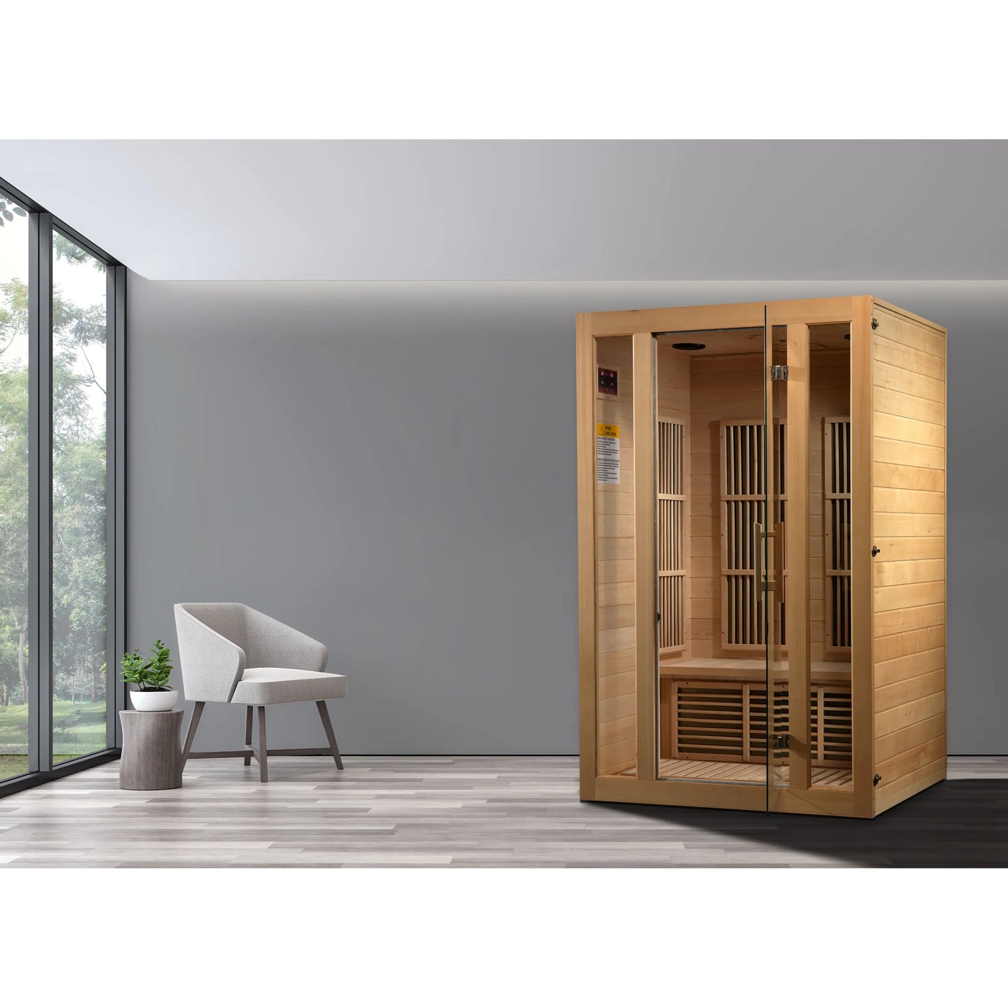 Front view on white background of the Maxxus Seattle 2-Person Near Zero EMF FAR Infrared Sauna (MX-J206-01-ZF) – near zero EMF infrared sauna