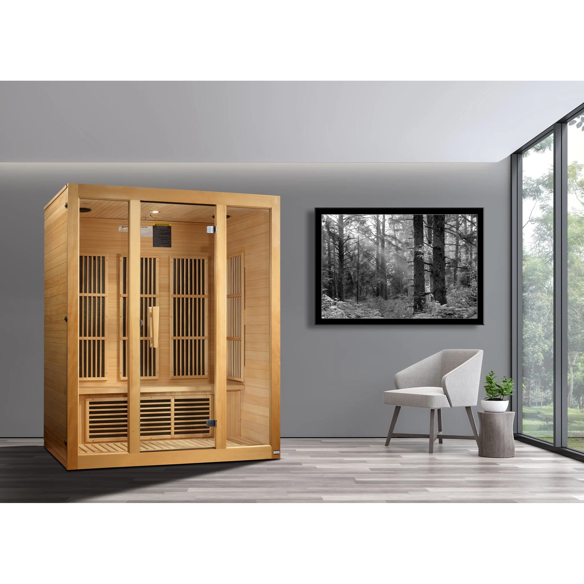 Front view on white background of the Maxxus Bellevue 3-Person Near Zero EMF FAR Infrared Sauna (MX-J306-01-ZF) – near zero EMF infrared sauna