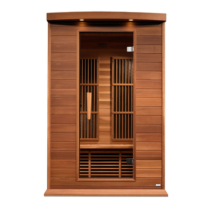 Front view of the Maxxus 2-Person Near Zero EMF FAR Infrared Sauna (MX-K206-01-ZF CED) – near zero EMF infrared sauna