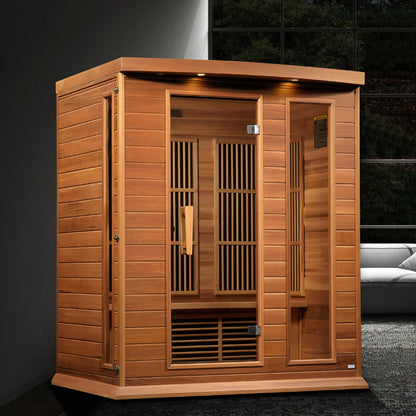 Front view on white background 2 of the Maxxus 3-Person Near Zero EMF FAR Infrared Sauna (MX-K306-01-ZF CED) – near zero EMF infrared sauna