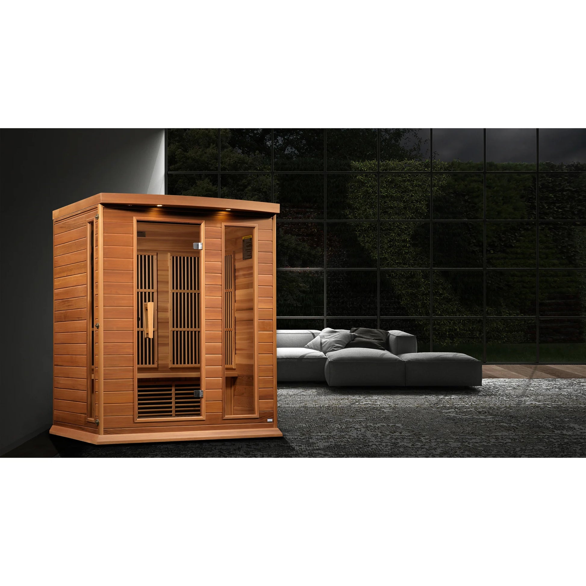 Front view on white background of the Maxxus 3-Person Near Zero EMF FAR Infrared Sauna (MX-K306-01-ZF CED) – near zero EMF infrared sauna