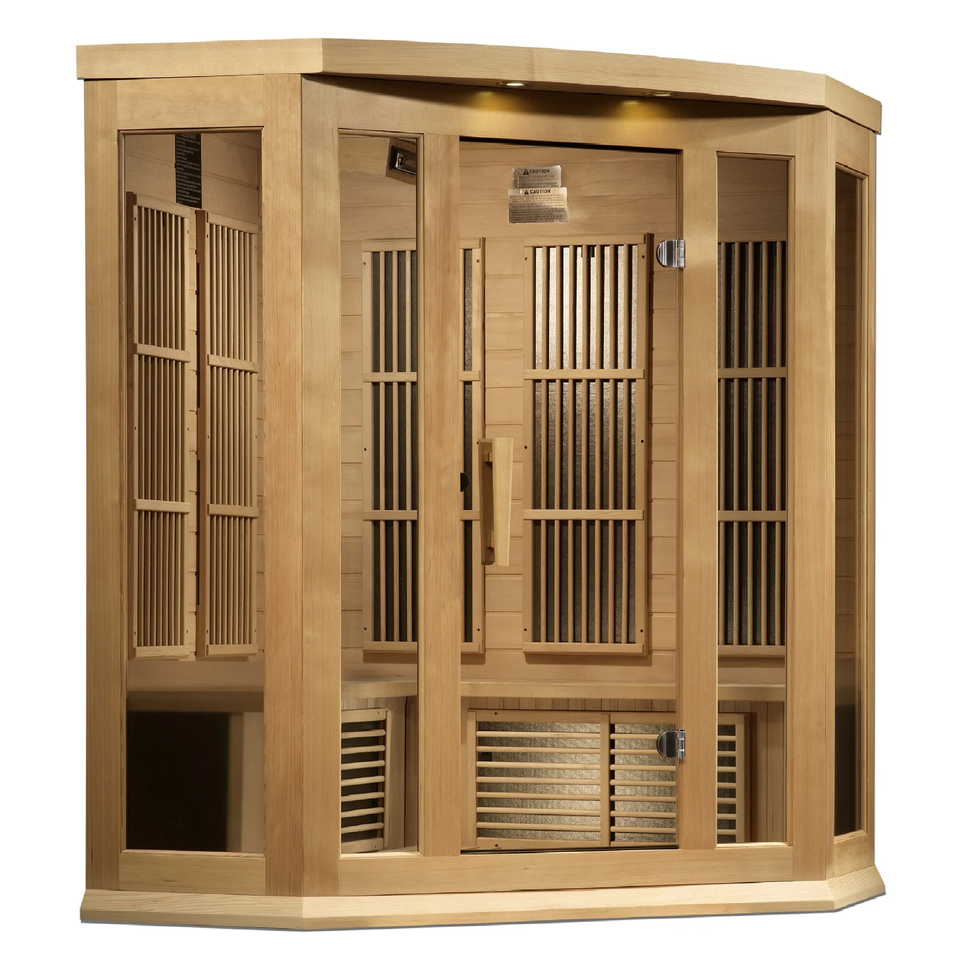 Front view 2 of the Maxxus 3-Person Corner Near Zero EMF FAR Infrared Sauna (MX-K356-01-ZF) – near zero EMF infrared sauna