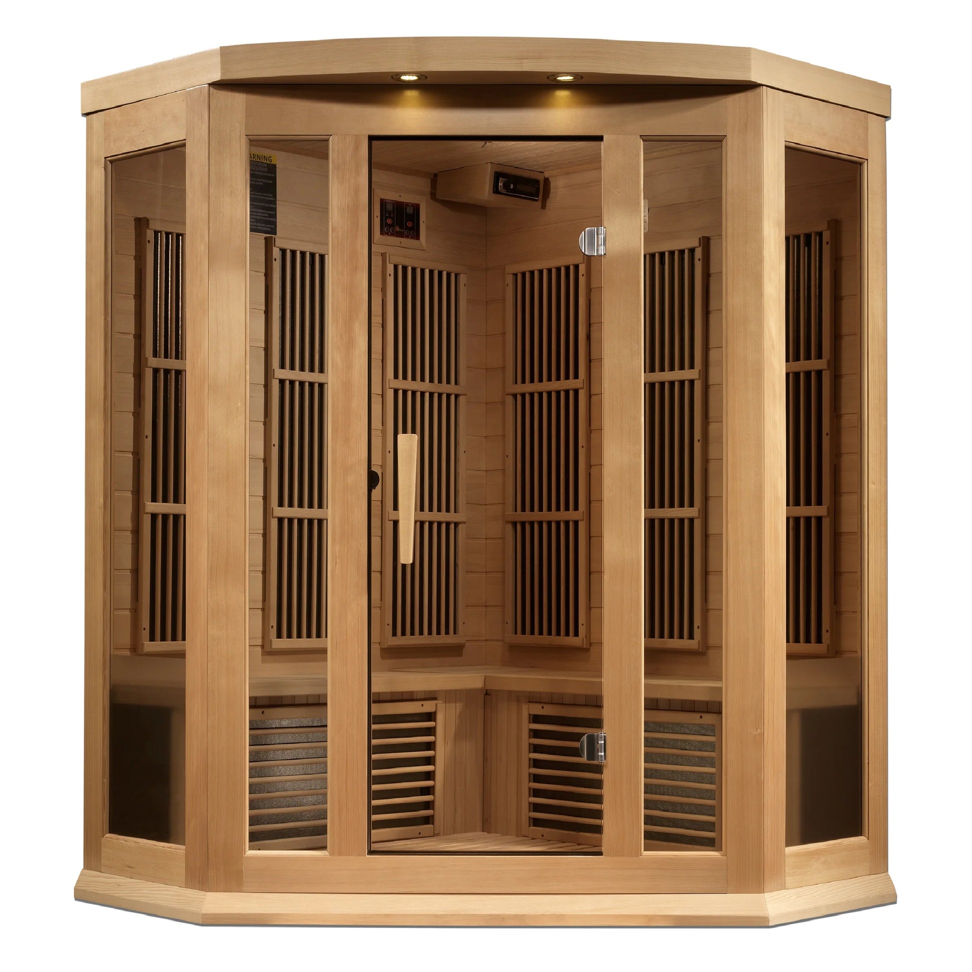 Front view 3 of the Maxxus 3-Person Corner Near Zero EMF FAR Infrared Sauna (MX-K356-01-ZF) – near zero EMF infrared sauna