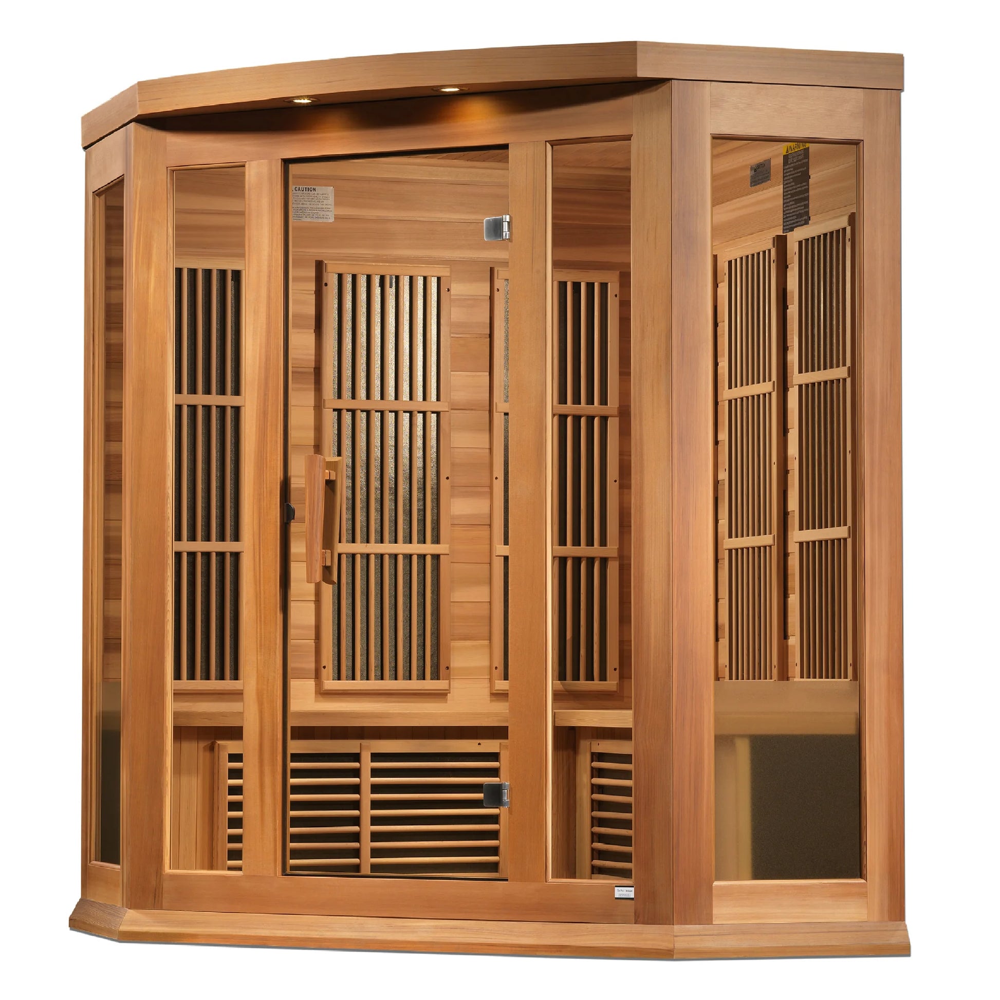 Front view 2 of the Maxxus 3-Person Corner Near Zero EMF FAR Infrared Sauna (MX-K356-01-ZF CED) – near zero EMF infrared sauna