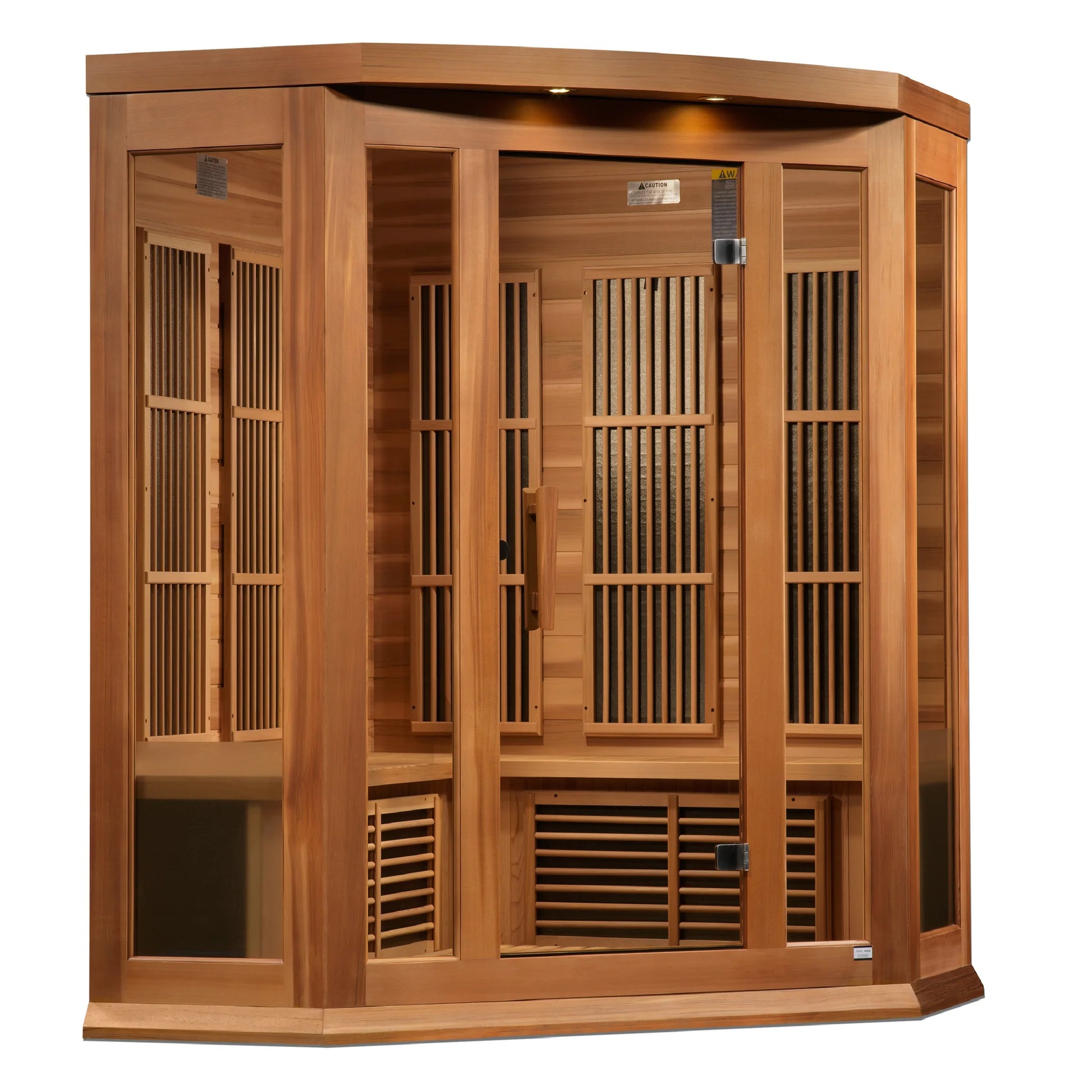 Front view 3 of the Maxxus 3-Person Corner Near Zero EMF FAR Infrared Sauna (MX-K356-01-ZF CED) – near zero EMF infrared sauna