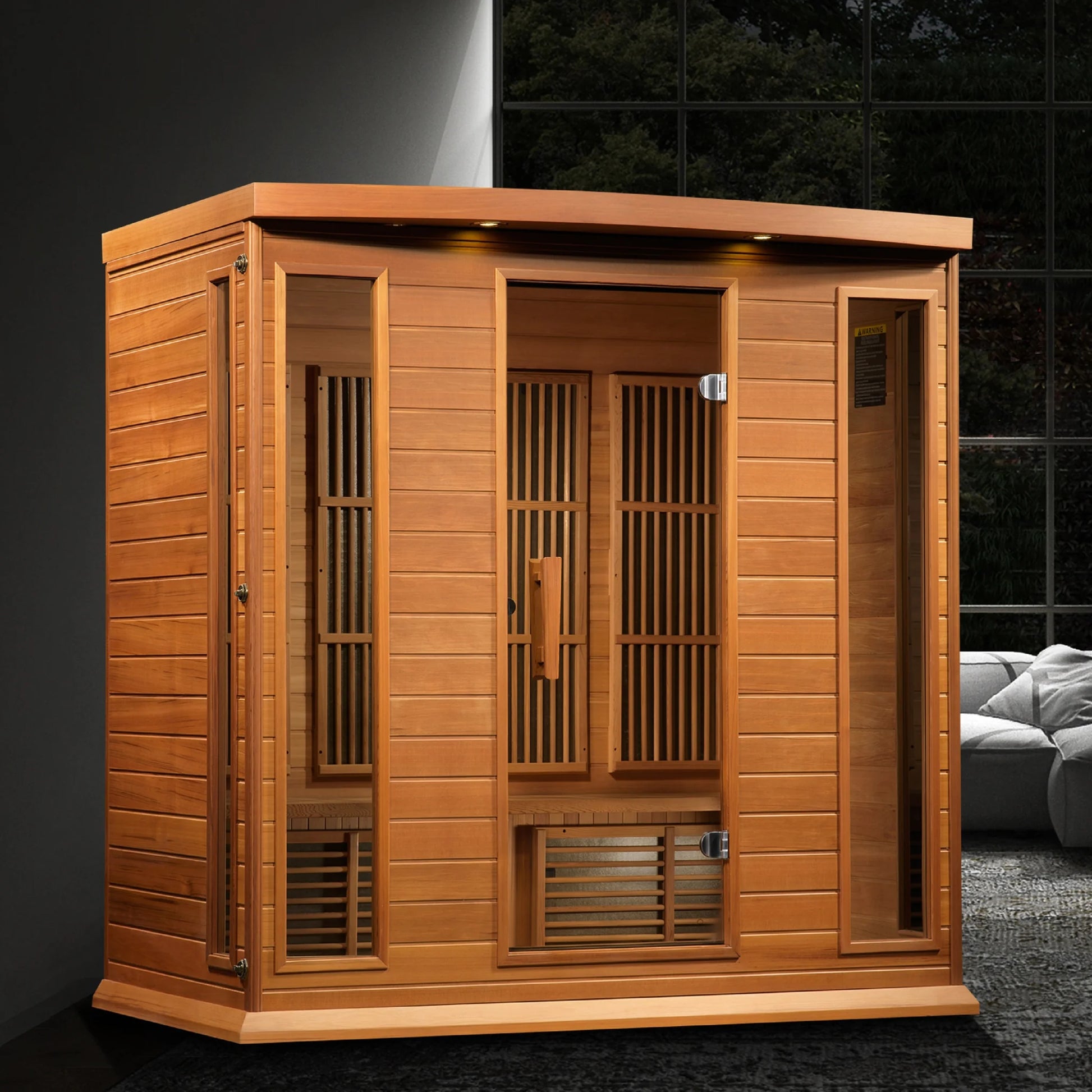 Front view on white background of the Maxxus 4-Person Near Zero EMF FAR Infrared Sauna (MX-K406-01-ZF CED) – near zero EMF infrared sauna