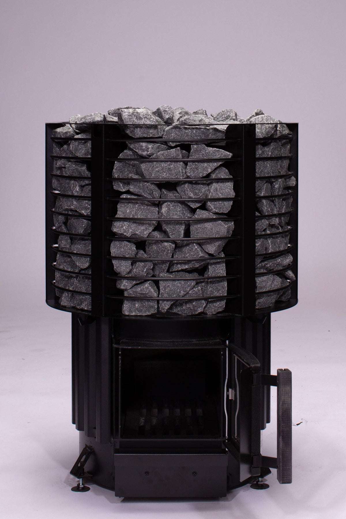 Narvi Inari Wood-Burning Sauna Stove with Stone Cage, studio beauty shot, high-res
