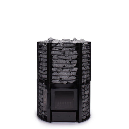 Narvi Inari Plus Wood-Burning Sauna Stove with Lower Stone Cage, exterior 3/4 front